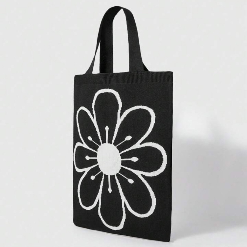 Vintage Floral Print Boho Knit Crochet Tote Bag - Picture 4 of 8